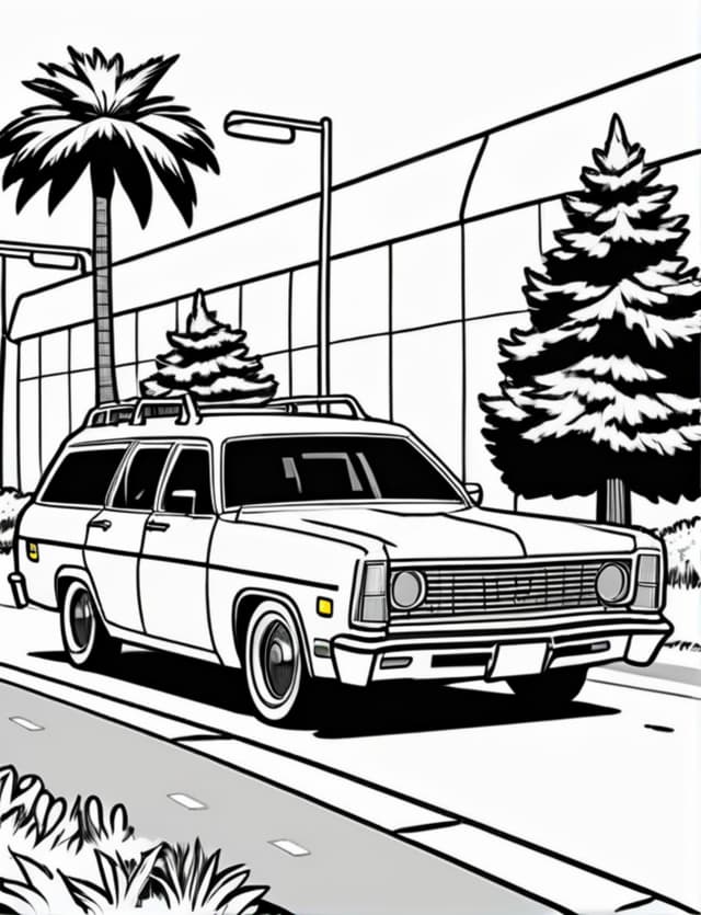 Classic 80's Station wagon Driving by Trees