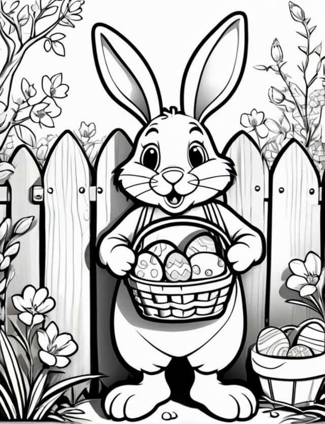 Easter Bunny Holding Eggs in Basket