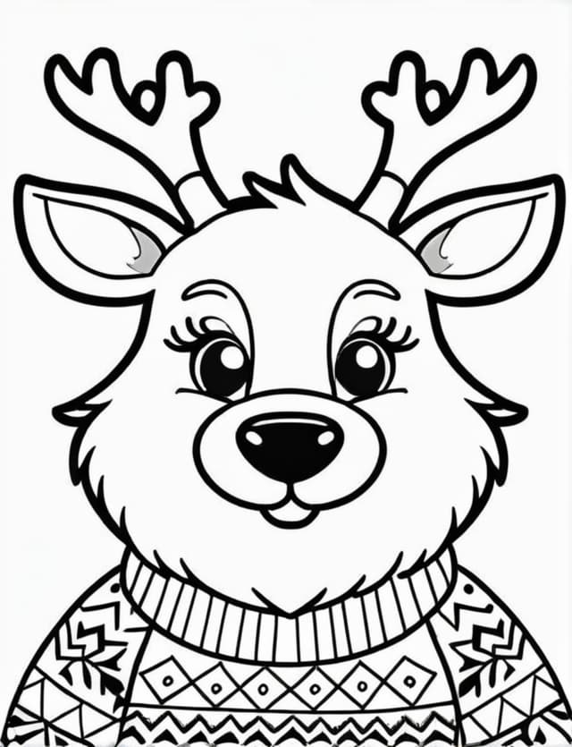 Simple cute reindeer with lashes in sweater