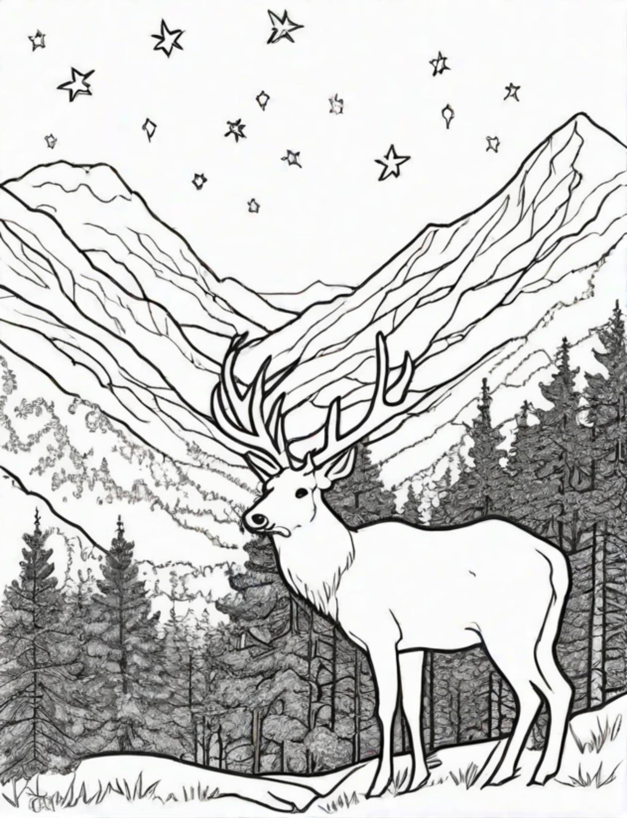 Elk in front of a starry sky